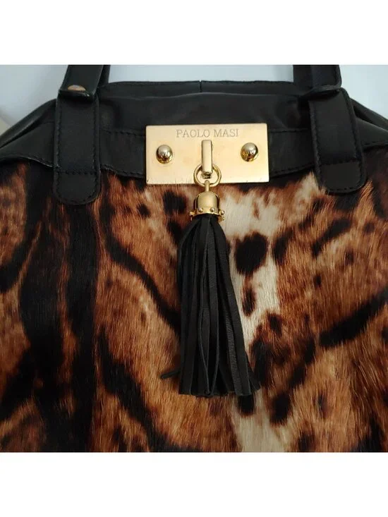 Paolo Masi Italian Leather Calf Hair Animal Print Handbag Mob Wife Loud Luxury - Picture 6 of 16